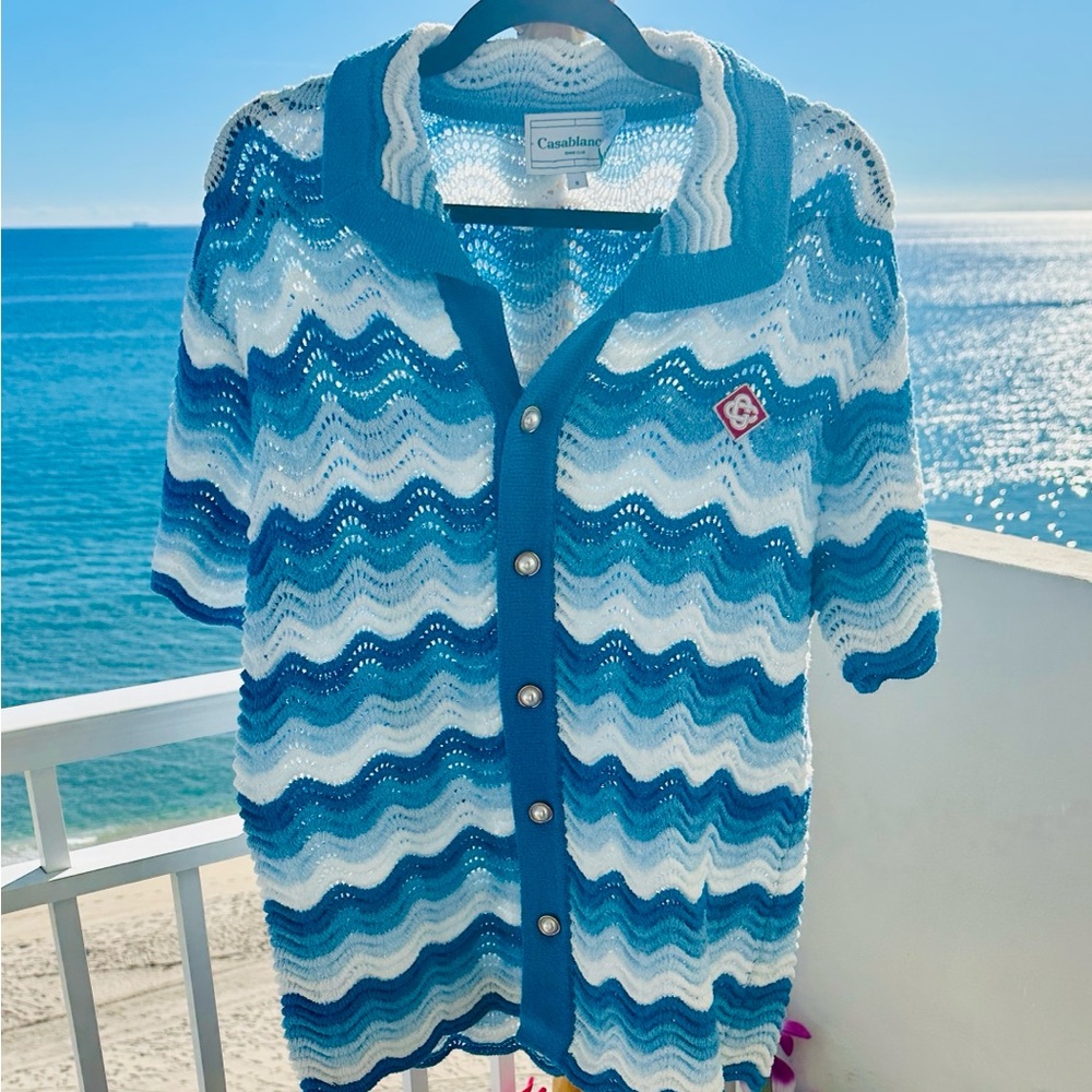 Casablanca Wave Blue and White Knit Cardigan
